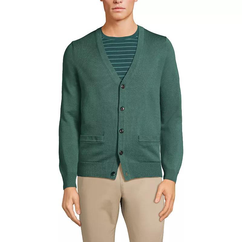 Mens Lands End Fine Gauge Cotton Cardigan Sweater Washed Green Product Image