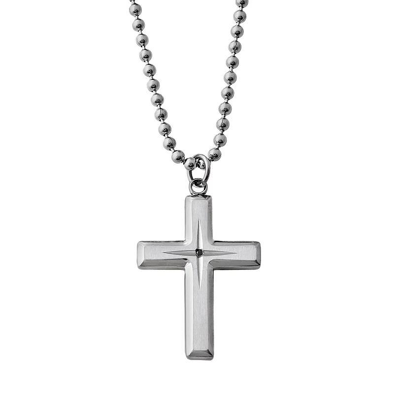 Stainless Steel Black Diamond Accent Cross Pendant - Men, Mens Product Image