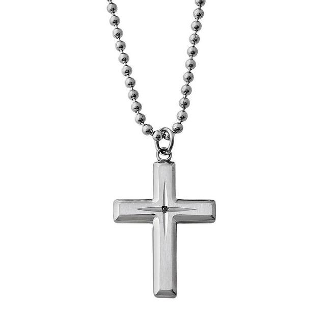 Stainless Steel Black Diamond Accent Cross Pendant - Men, Mens Product Image