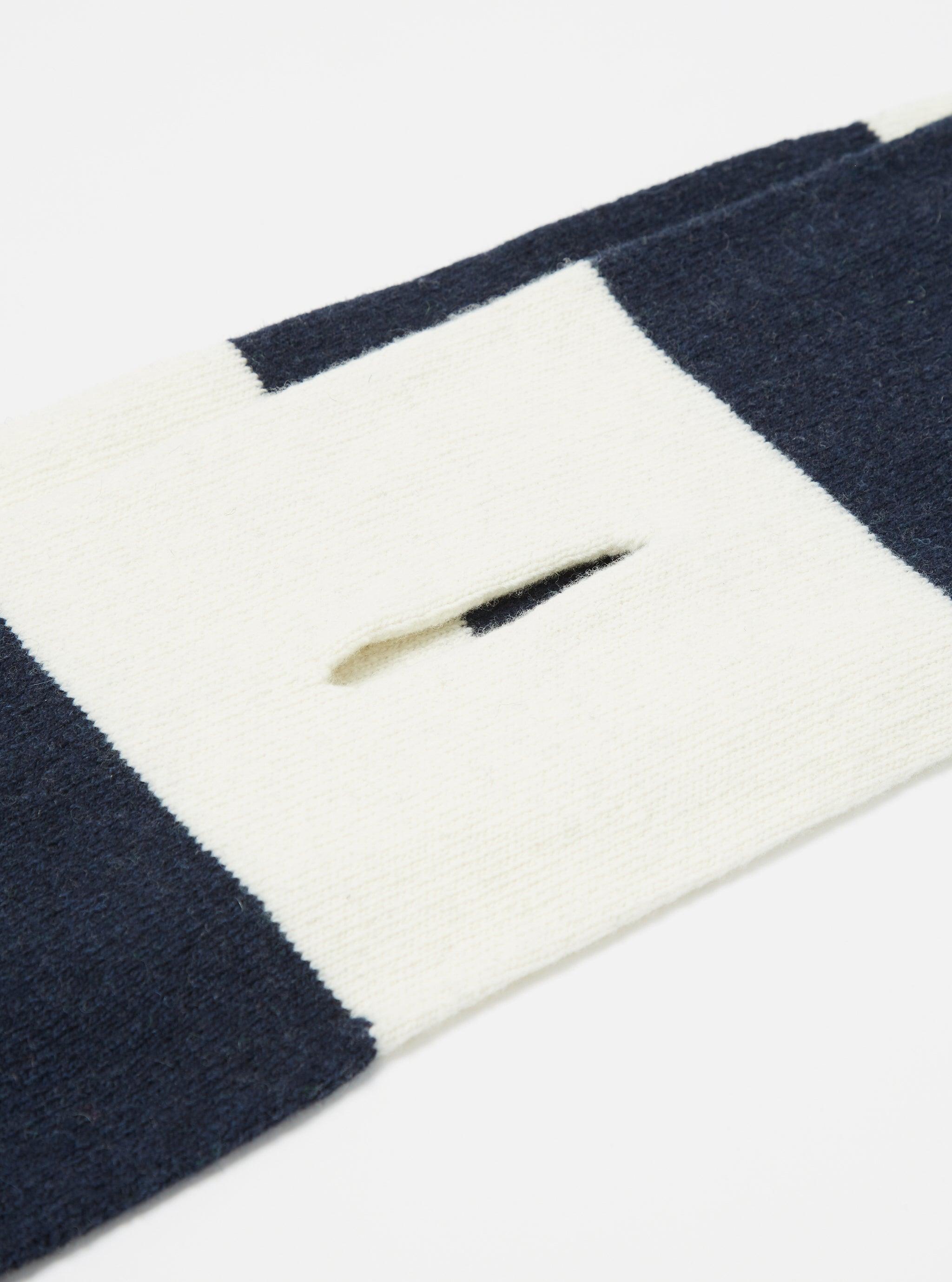 Universal Works Deluxe Football Scarf in Navy/Ecru Soft Wool Product Image