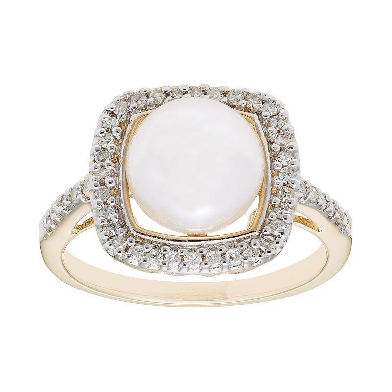 14k Gold Cultured Freshwater Pearl & 1/5 Carat T.W. IGL Certified Diamond Frame Ring, Womens White Product Image