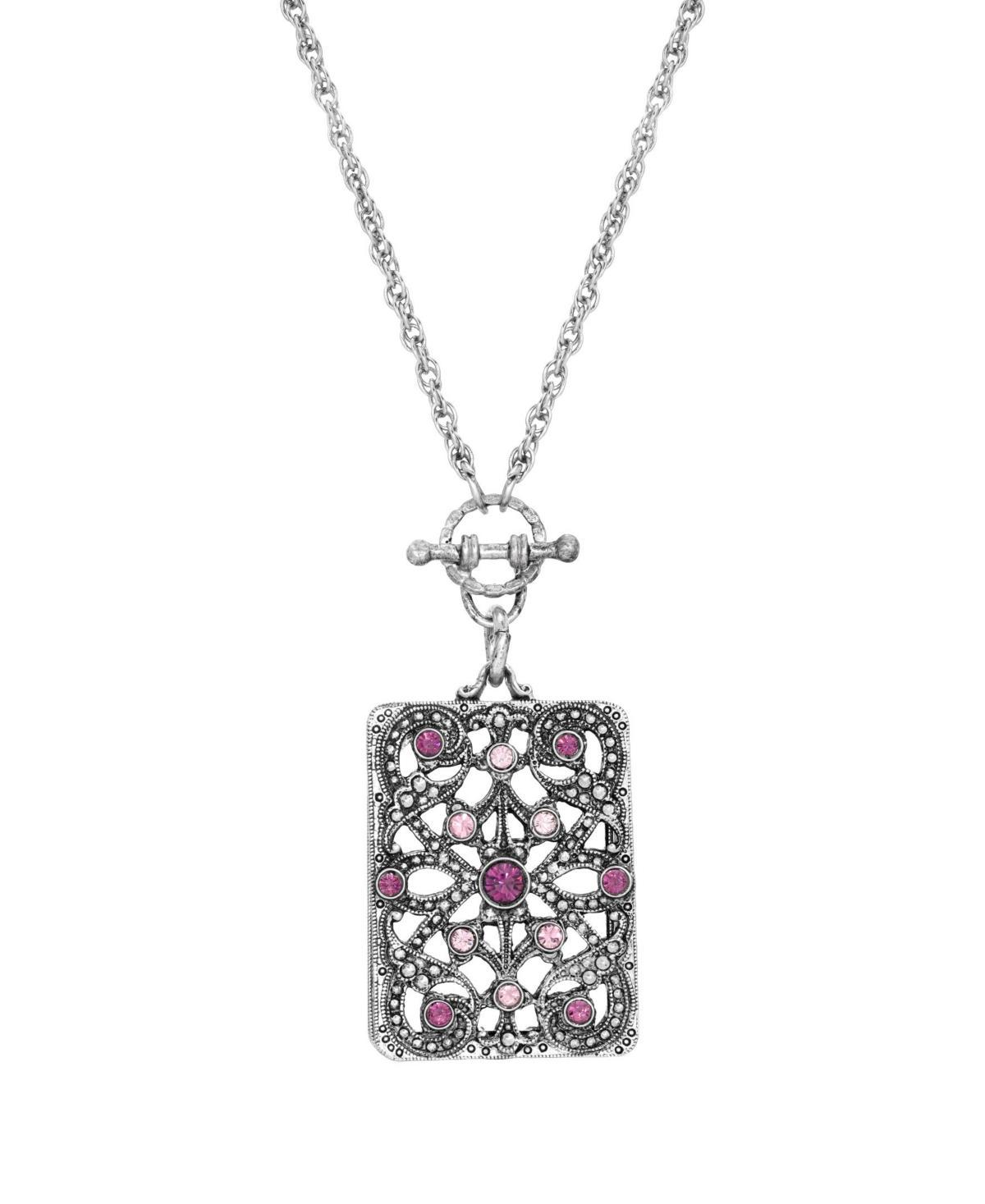 1928 Silver Tone Purple Crystal Mirror Pendant Spinner Necklace, Womens Product Image