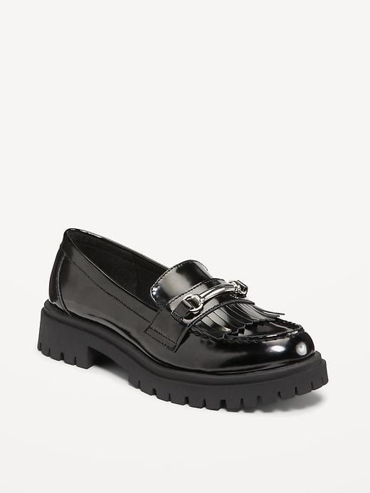 Faux Leather Chunky Heel Loafers Product Image