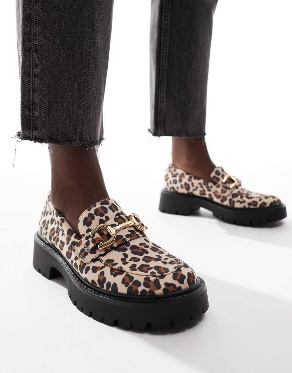 London Rebel Perdy metal trim chunky loafers in leopard Product Image