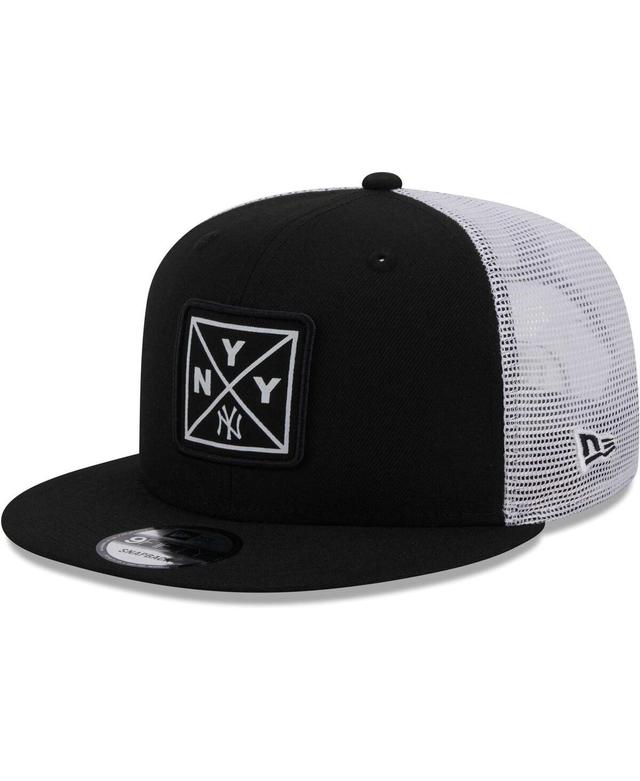 Mens New Era Black New York Yankees Vert Squared Trucker 9FIFTY Snapback Hat Product Image