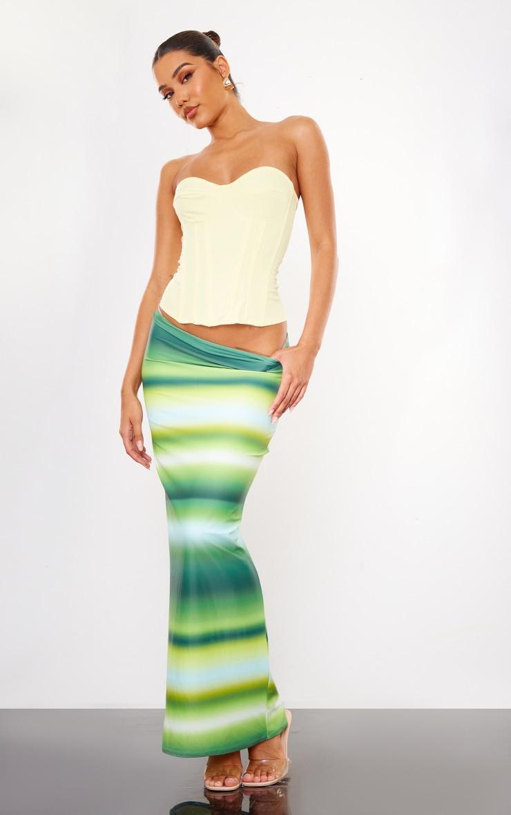 Green Ombre Printed Matte Sculpt Tie Waist Maxi Skirt Product Image