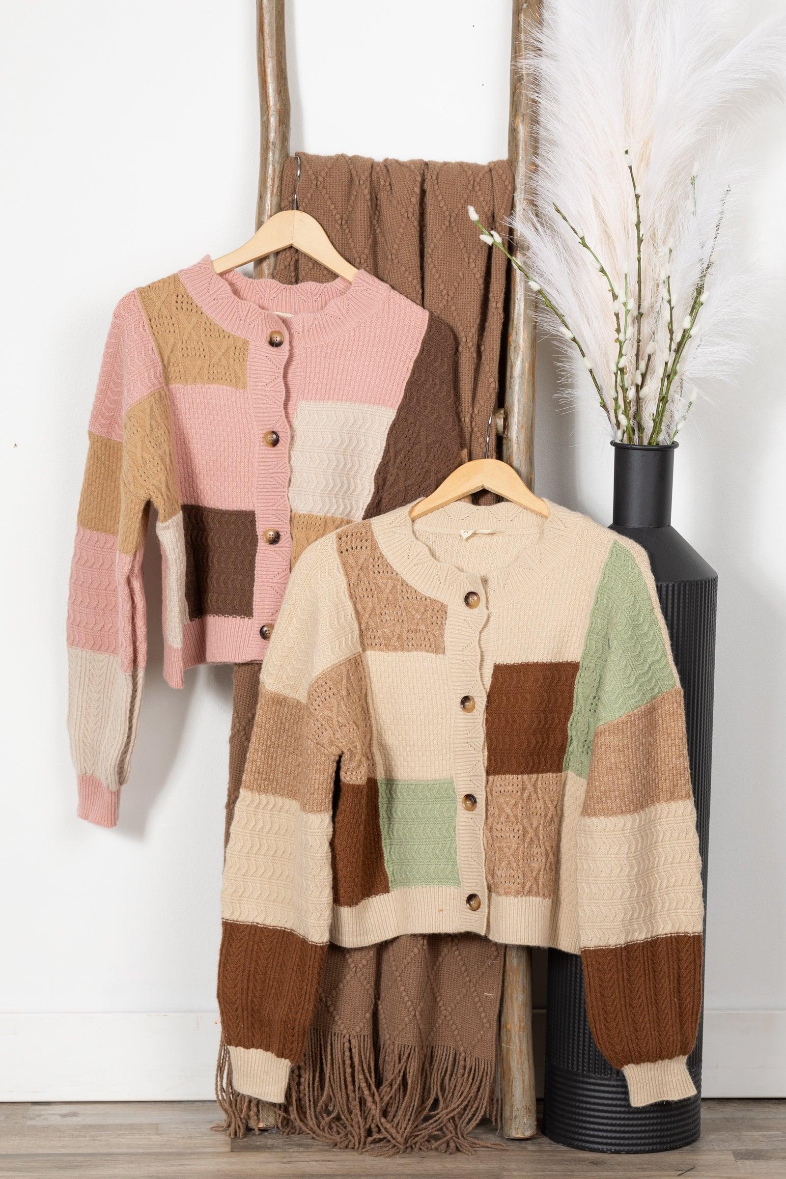 Colorblock Button Down Textured Knit Cardigan Product Image