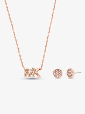 -Tone Brass Logo Necklace and Earrings Set Product Image