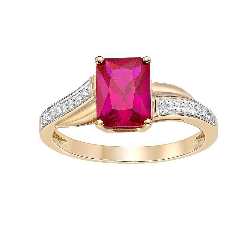 Gemminded 2 Micron 18K Gold Plated Sterling Silver Lab-Created Ruby & Lab-Created White Sapphire Ring, Womens Red Product Image