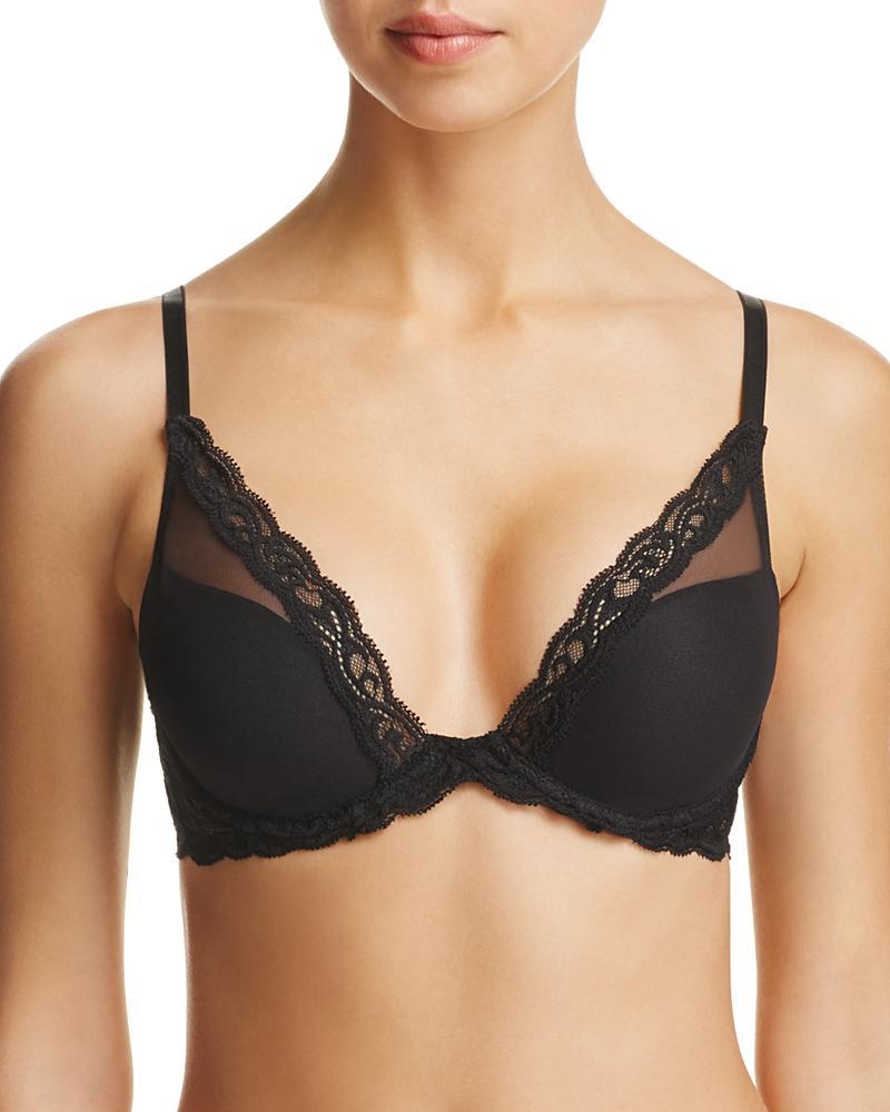 Womens Feathers Lace Contour Underwire Plunge Bra 730023 Product Image