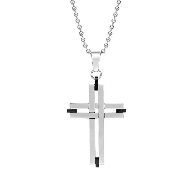 Mens LYNX Black Ion-Plated Stainless Steel Cross Pendant Necklace Multicolor Product Image