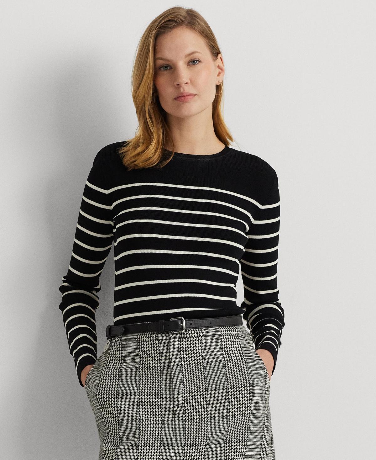 Lauren Ralph Lauren Womens Striped Crewneck Sweater, Regular & Petite - Mascarpone Cream Product Image