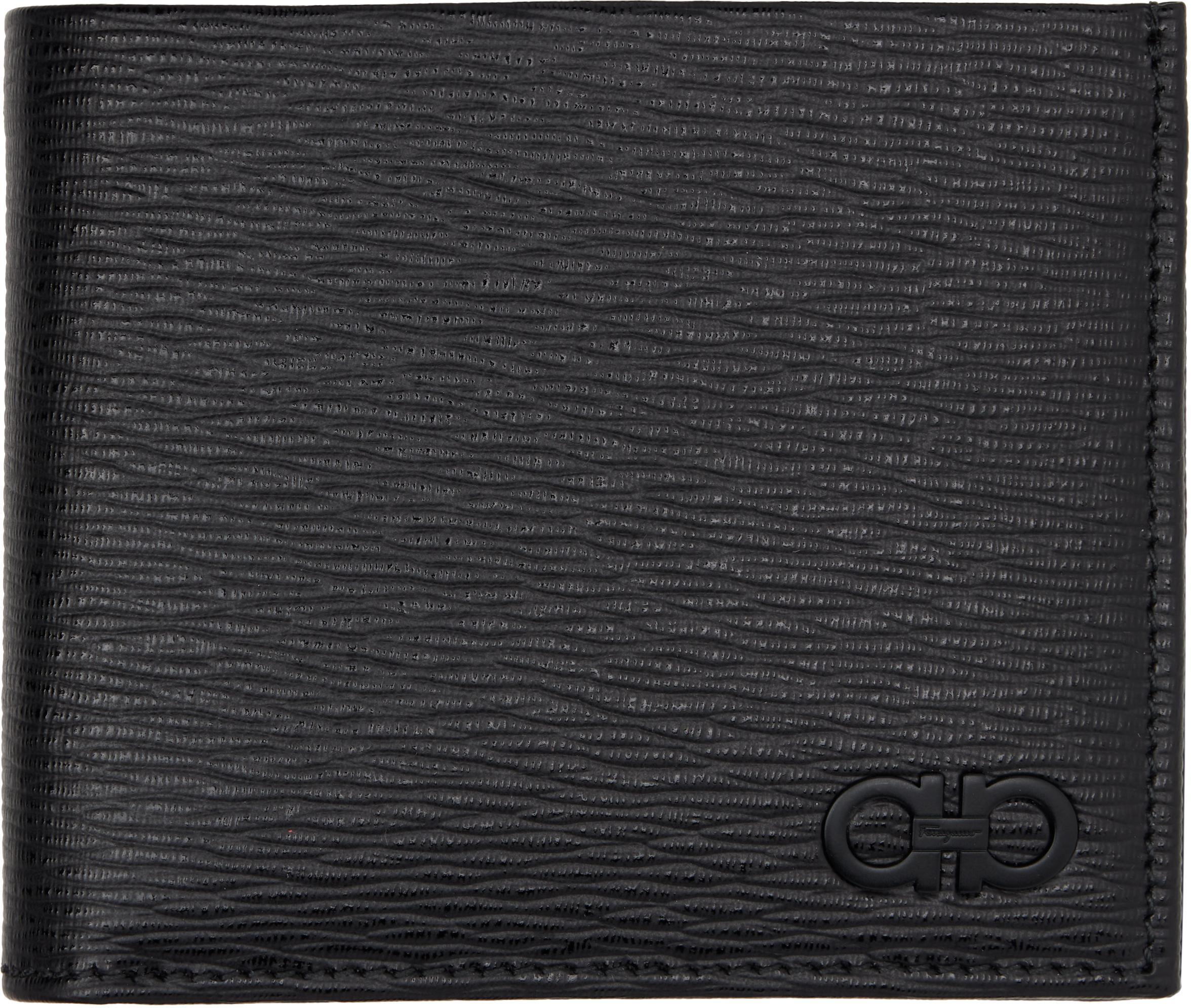 FERRAGAMO Black Gancini Coin Pocket Wallet In Nero Dark Rain Product Image