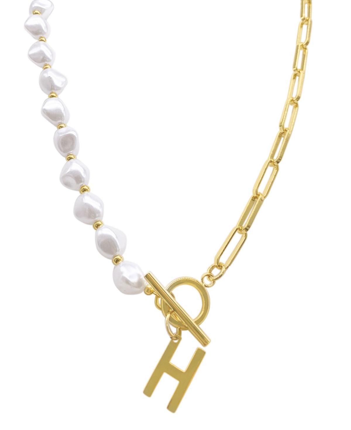 Adornia Simulated Pearl & Paperclip Chain Initial Toggle Necklace, Womens, Gold Product Image