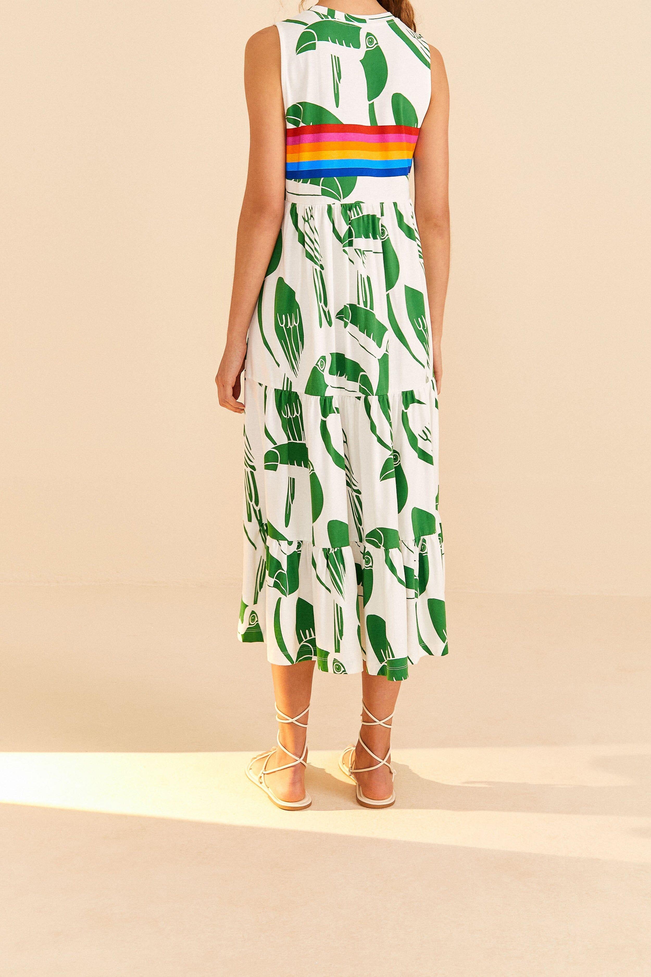 Off-White Rainbow Toucans Organic Cotton Maxi Dress Product Image