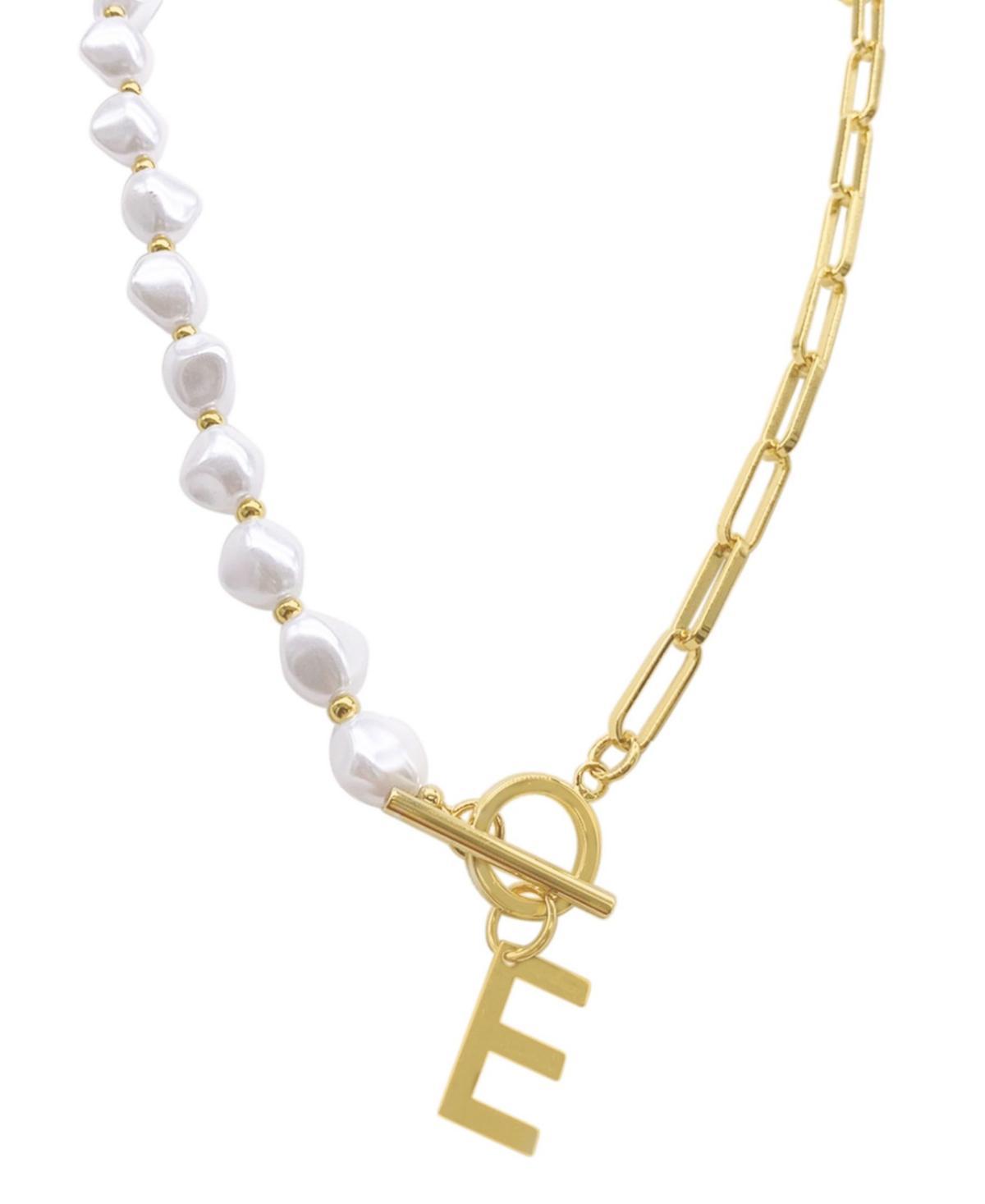 Adornia Simulated Pearl & Paperclip Chain Initial Toggle Necklace, Womens, Gold Product Image