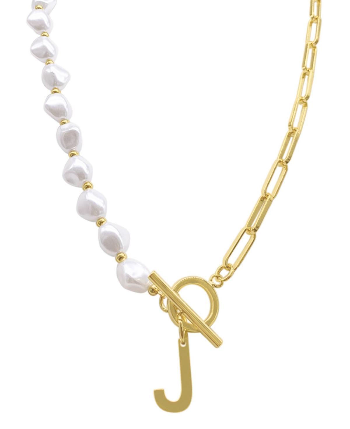 Adornia Simulated Pearl & Paperclip Chain Initial Toggle Necklace, Womens, Gold Product Image