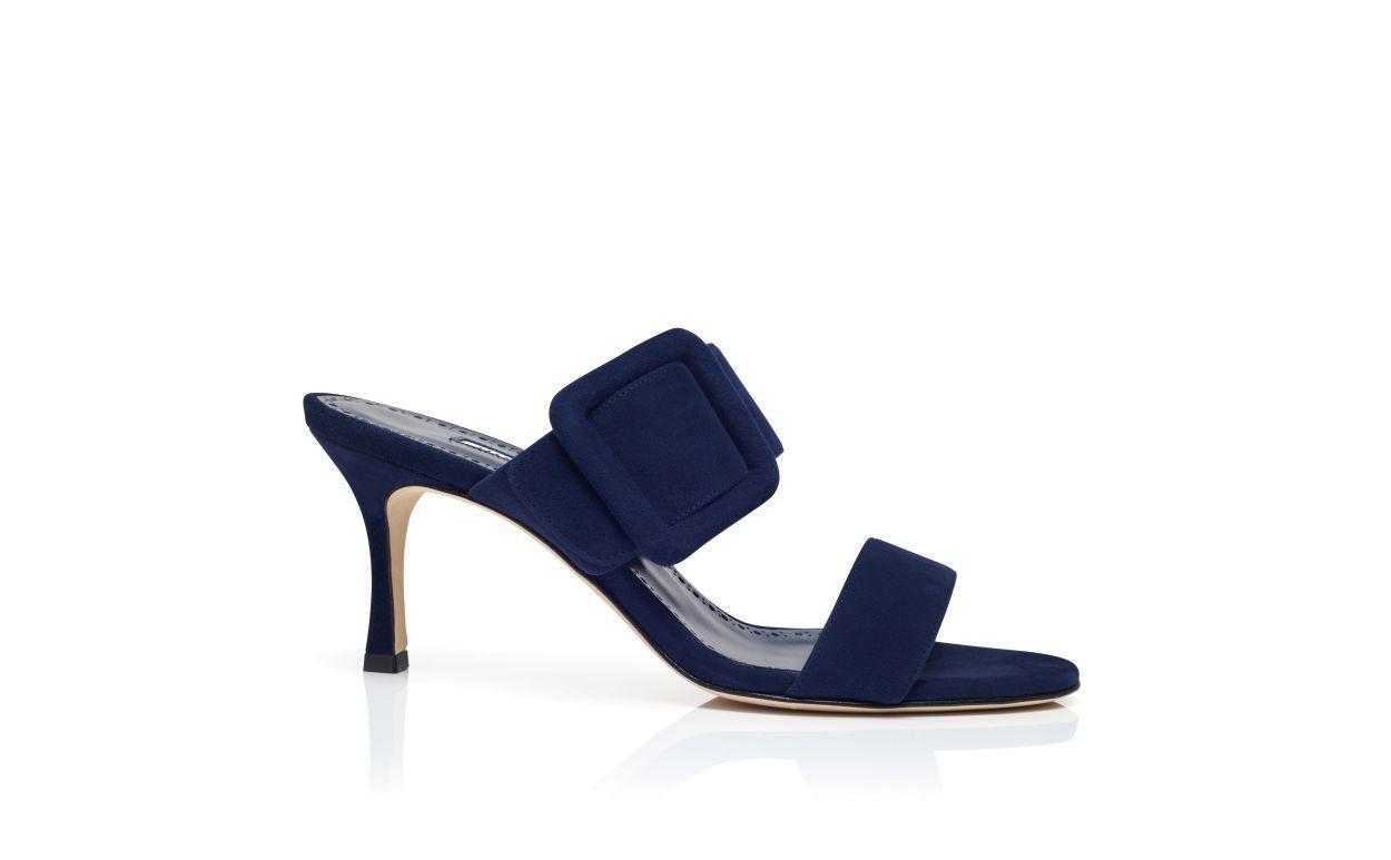 GABLE Navy Blue Suede Open Toe Mules Product Image