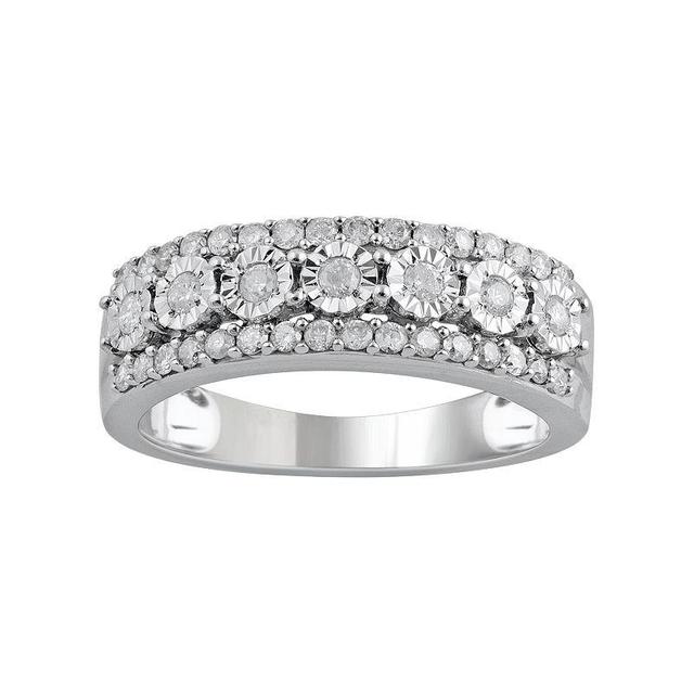 10k White Gold 1/2 Carat T.W. Diamond Triple Row Ring, Womens Product Image