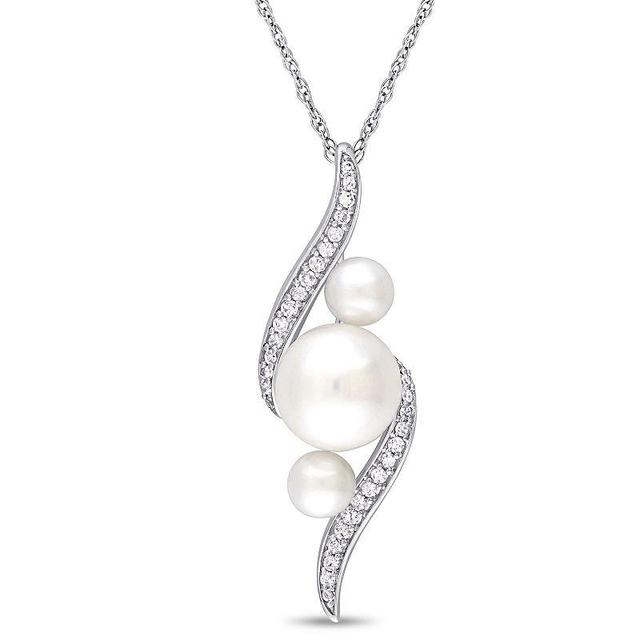 Stella Grace 10k White Gold Freshwater Cultured Pearl & 1/8 Carat T.W. Diamond Twist Pendant, Womens Product Image