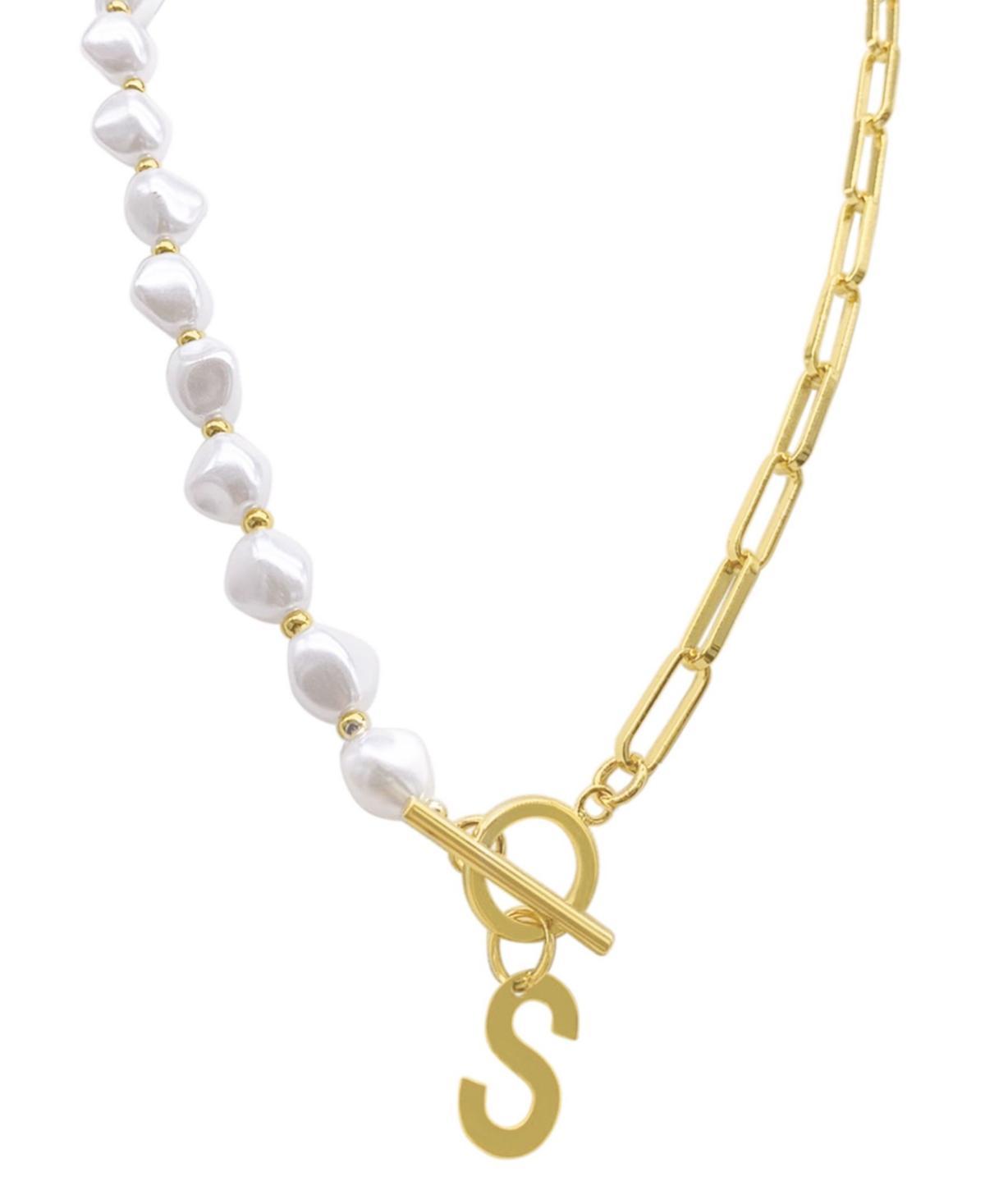 Adornia Simulated Pearl & Paperclip Chain Initial Toggle Necklace, Womens, Gold Product Image