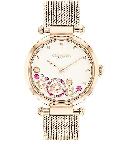 COACH Womens Cary Quartz Analog Carnation Gold Mesh Bracelet Watch Product Image