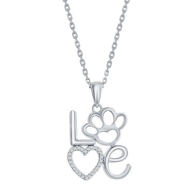 Argento Bella Sterling Silver Cubic Zirconia Heart & Paw Print Pendant Necklace, Womens Product Image