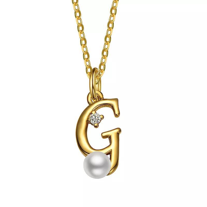 14k Gold Plated Simulated Pearl Initial Pendant Necklace, Womens Yellow Product Image