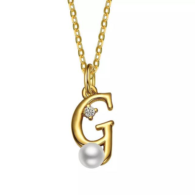 14k Gold Plated Simulated Pearl Initial Pendant Necklace, Womens Product Image