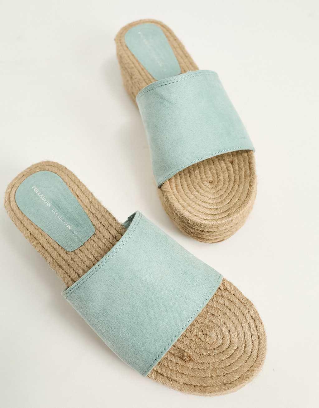 Pull&Bear platform espadrille sandal in light blue Product Image