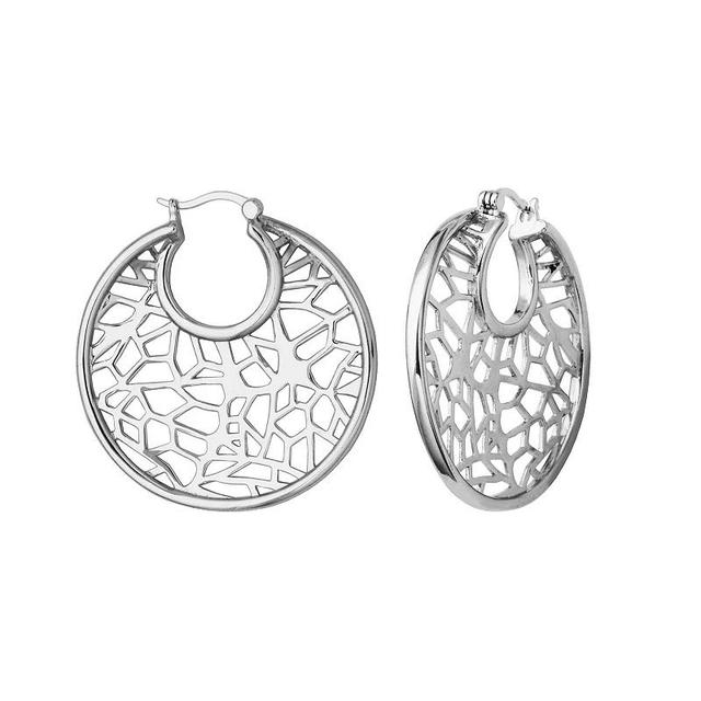 Sterling Silver Openwork Hinged Hoop Earrings Product Image