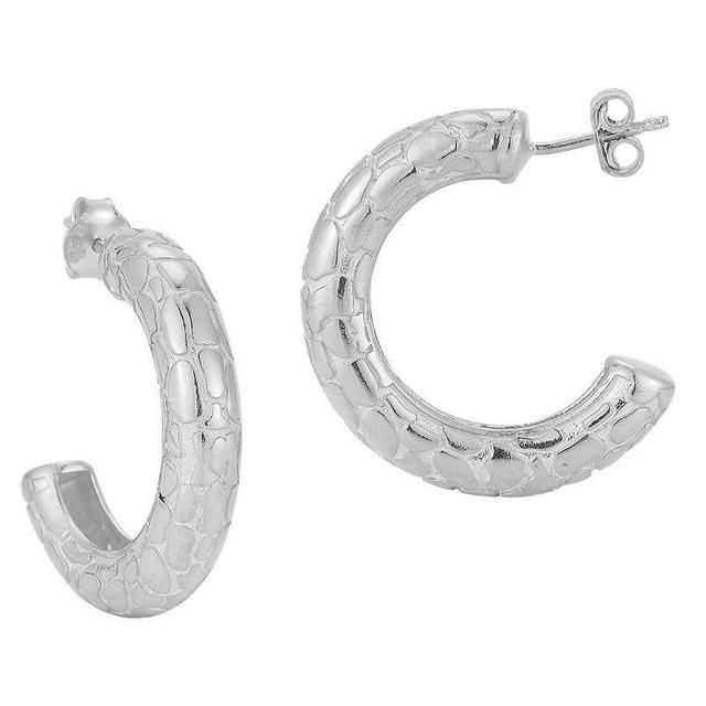 Sunkissed Sterling 14k Gold Over Snakeskin Textured Hoop Earrings, Womens, Silver Product Image