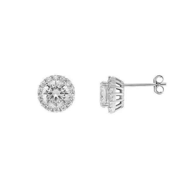 PRIMROSE Sterling Silver Pave Cubic Zirconia Round Stud Earrings, Womens, Grey Product Image