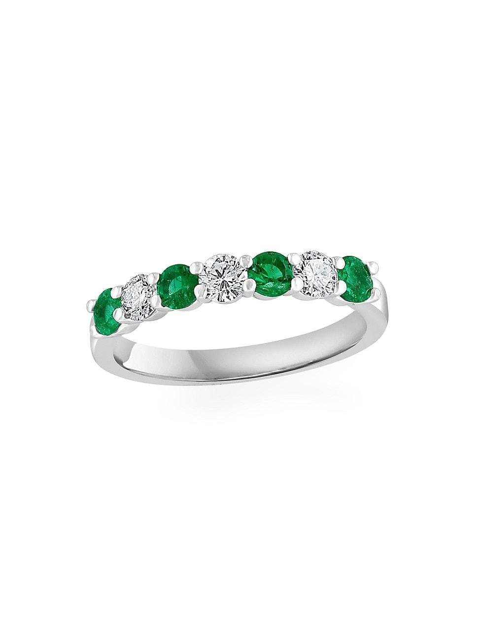 Womens 14K White Gold, Emerald & 0.50 TCW Diamond Band Ring Product Image