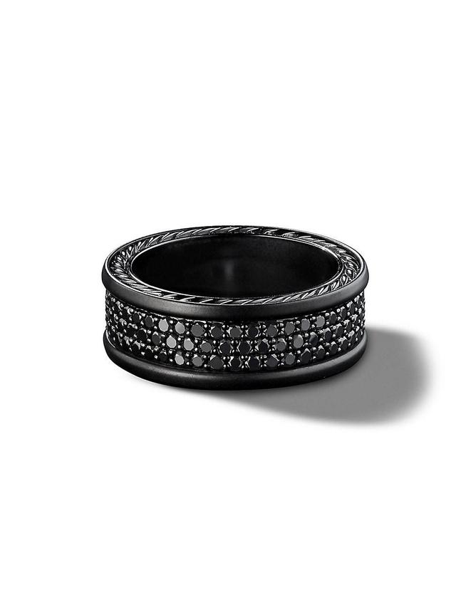 Mens Streamline Three Row Band Ring in Black Titanium with Pav Black Diamonds Product Image