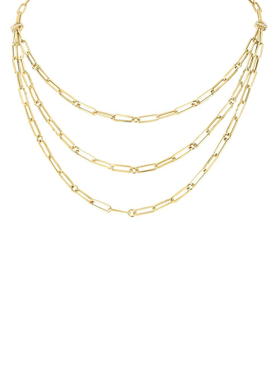 Womens 18K Yellow Gold & Diamond Triple-Strand Paperclip Chain Necklace Product Image