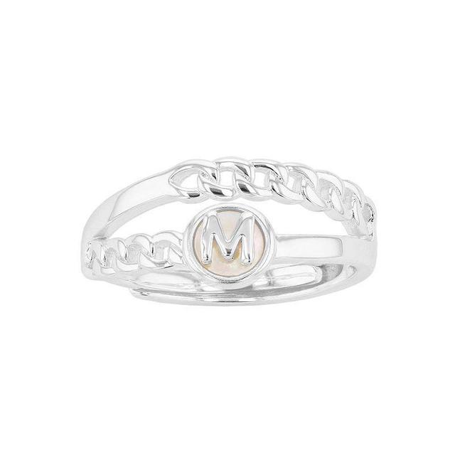 City Luxe Silver Tone Mother-of-Pearl Initial Disk Chain Band Ring, Womens, Silver Tone C Product Image