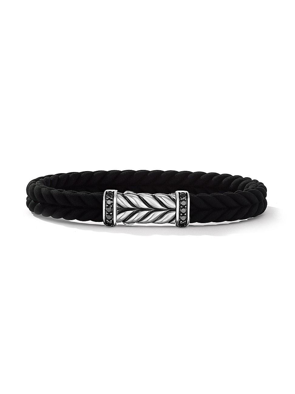 Mens Chevron Black Rubber Bracelet with Pav Black Diamonds Product Image