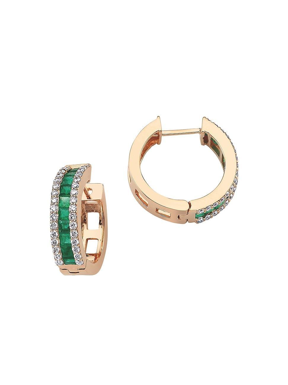 Womens Mondrian 18K Rose Gold, Emerald, & 0.7 TCW Diamond Hoop Earrings Product Image