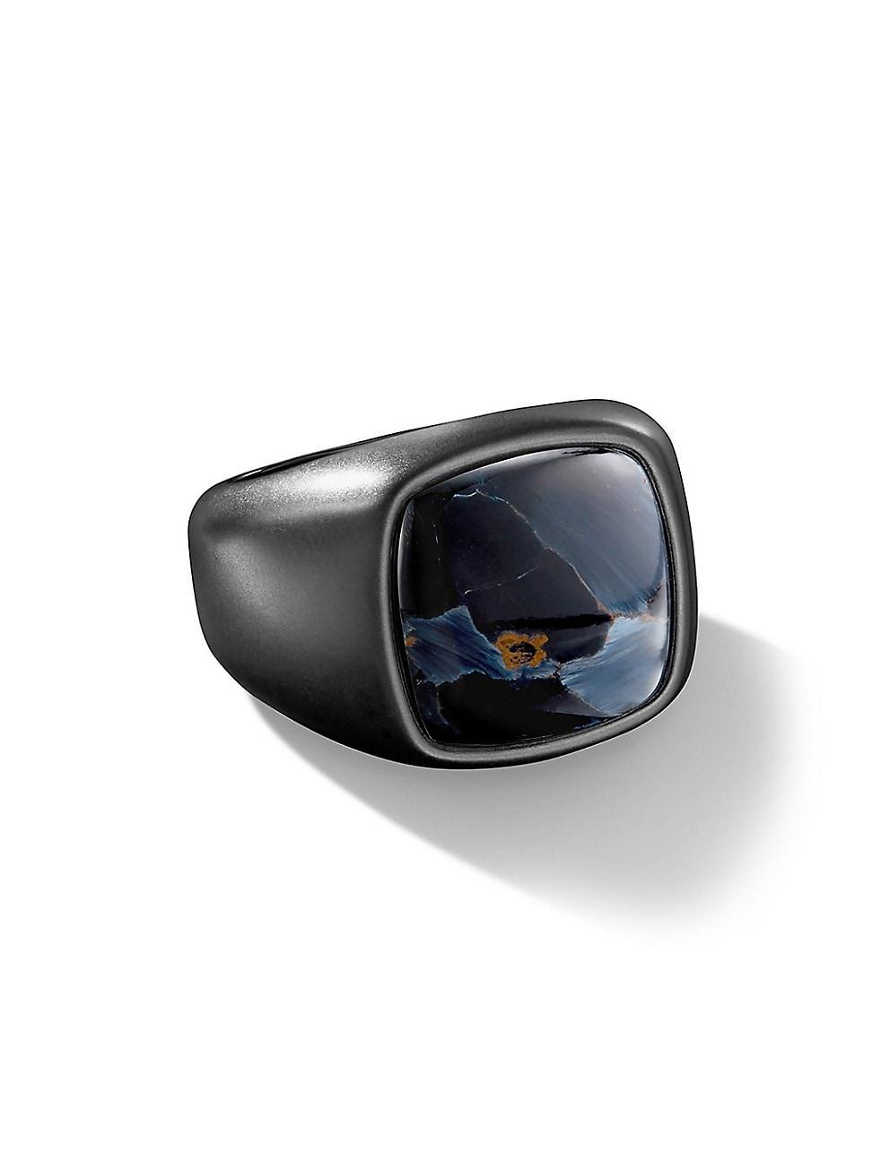 Mens Exotic Stone Signet Ring In Black Titanium Product Image