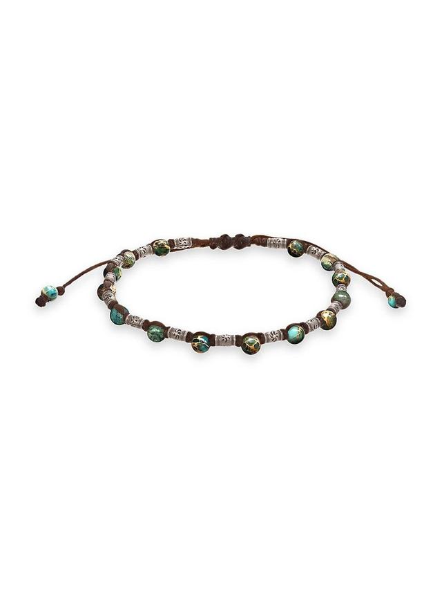 Mens Sterling Silver & Ocean Jasper Cord Bracelet Product Image