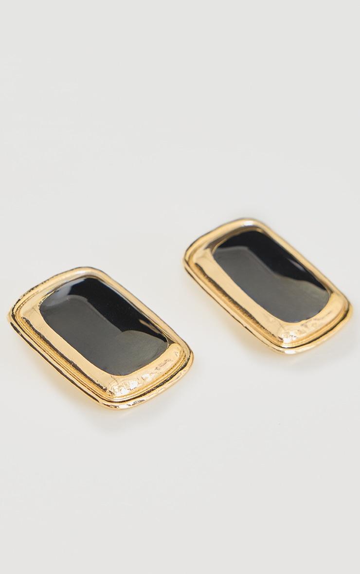 Gold Black Detail Square Stud Earrings Product Image