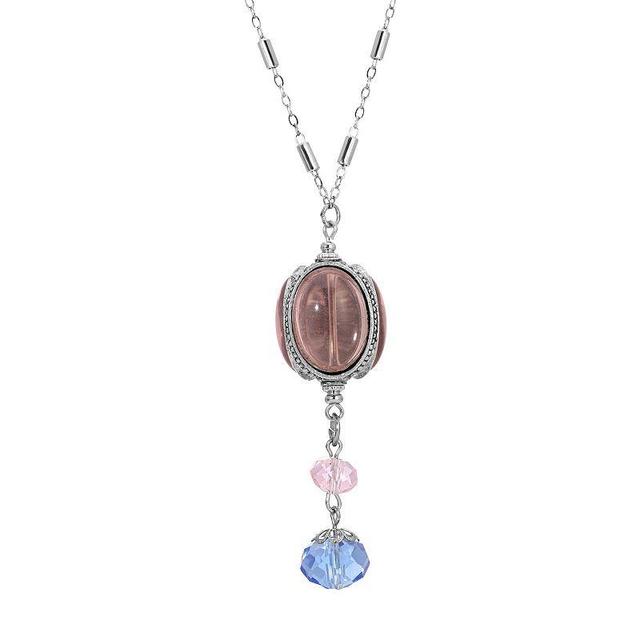 1928 Silver Tone Pink Spinner Blue Drop Necklace, Womens Product Image