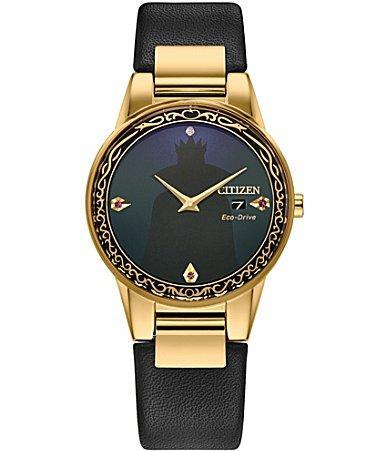 Citizen Womens Disney Villain Evil Queen Shadow Two Hand Black Leather Strap Watch Box Set Product Image