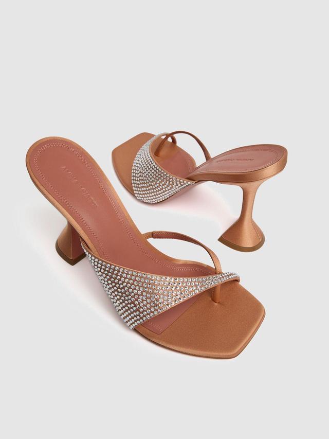 Shiona 95 Beige Satin Crystal Mules In Nude Product Image