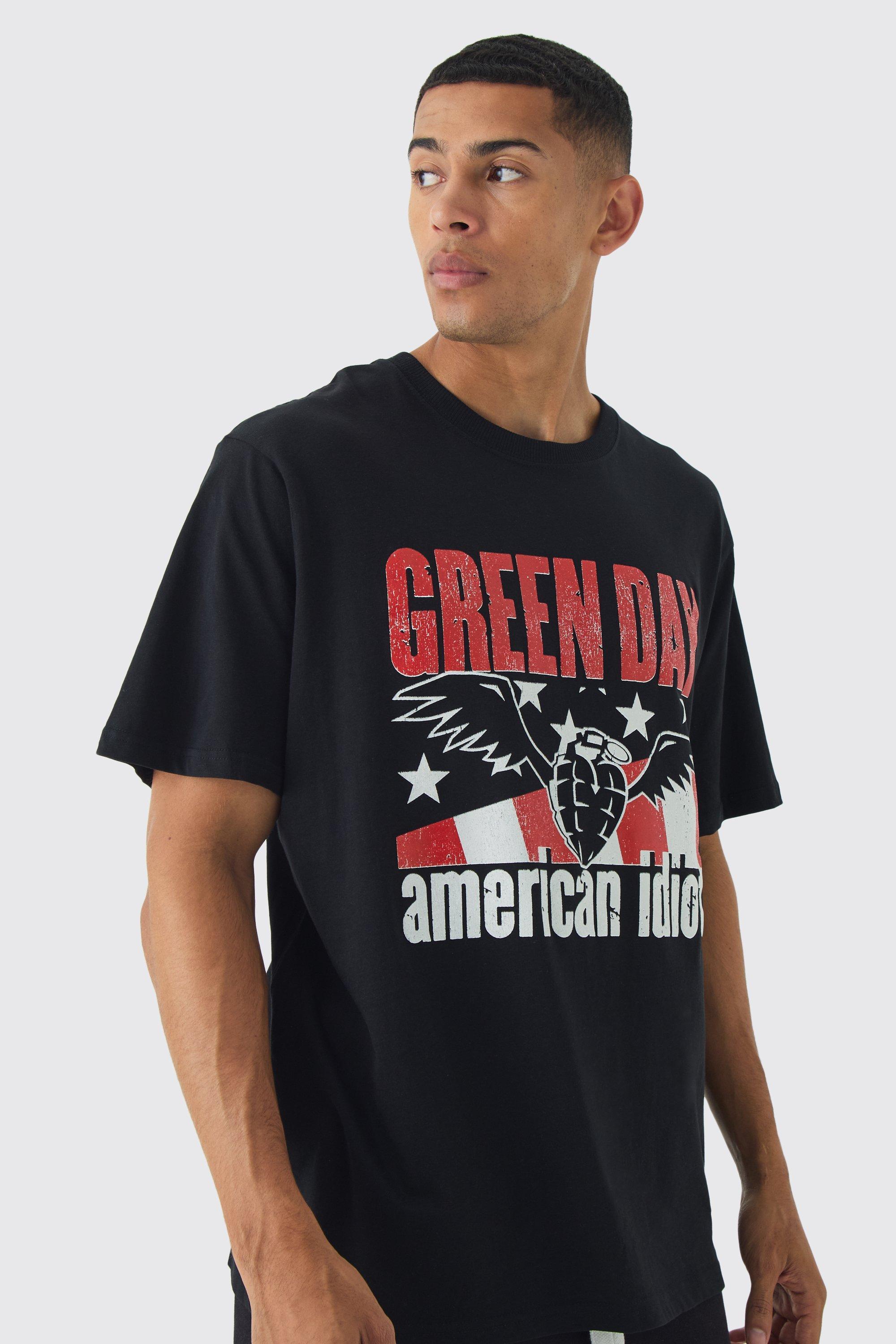 Mens Black Oversized Green Day Band License Print T-Shirt, Black Product Image