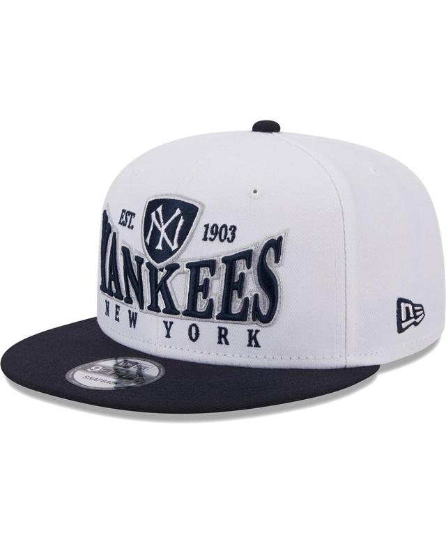 Mens New Era White and Navy New York Yankees Crest 9FIFTY Snapback Hat - White Product Image