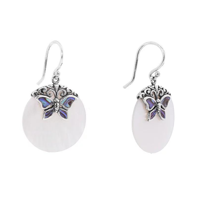 Main and Sterling Oxidized Sterling Silver Abalone Butterfly Drop Earrings, Womens Product Image