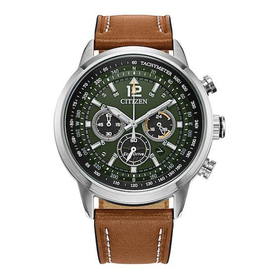 Citizen Mens Avion Chronograph Brown Leather Strap Watch Product Image