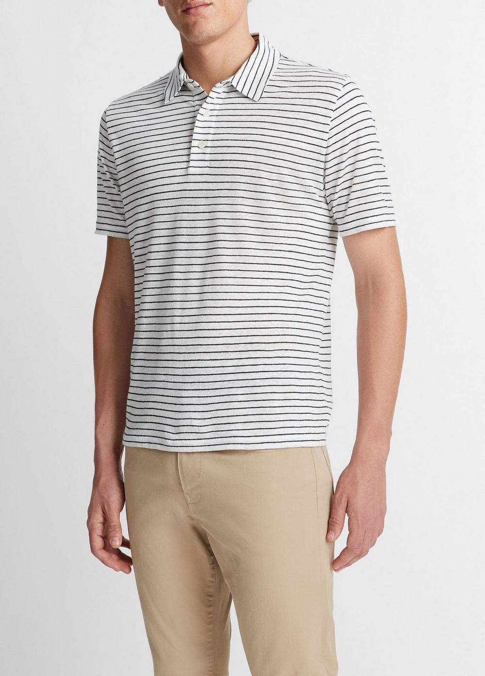 Striped Linen Short-Sleeve Polo Shirt Product Image